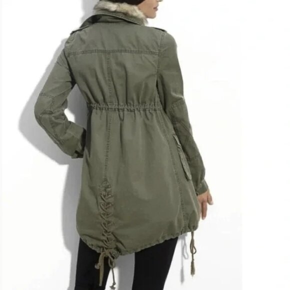 Free People We The Free Utility Parka Faux Fur-Trimmed Boho Olive Jacket L NWOT - Picture 2 of 14